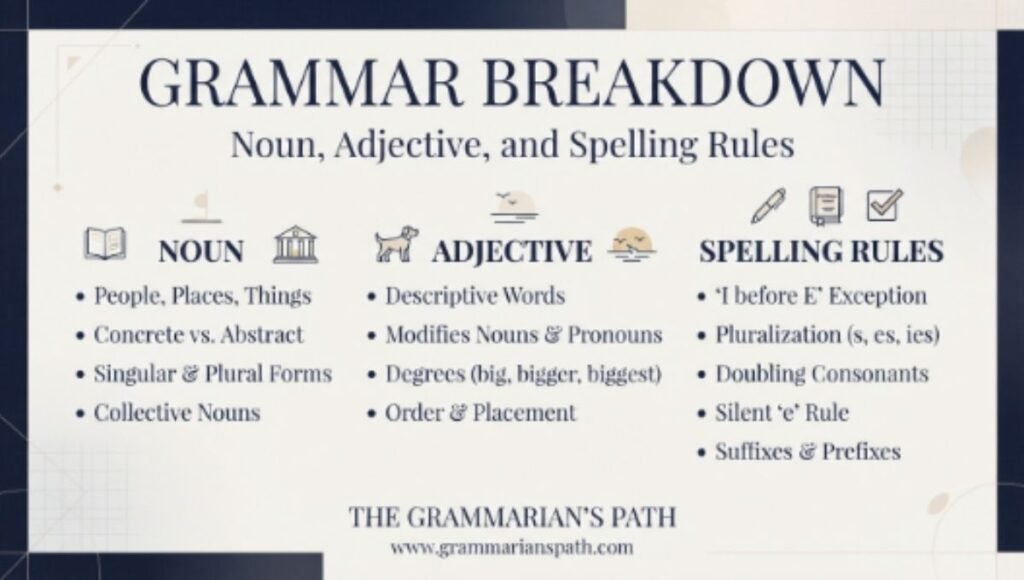 Grammar Breakdown: Noun, Adjective, and Spelling Rules