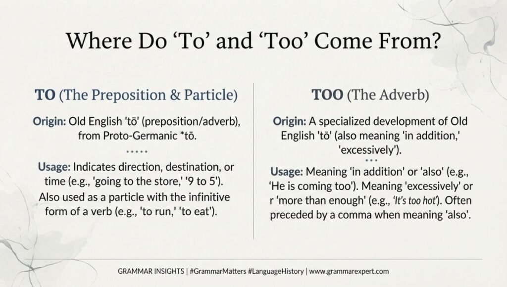 Where Do "To" and "Too" Come From?